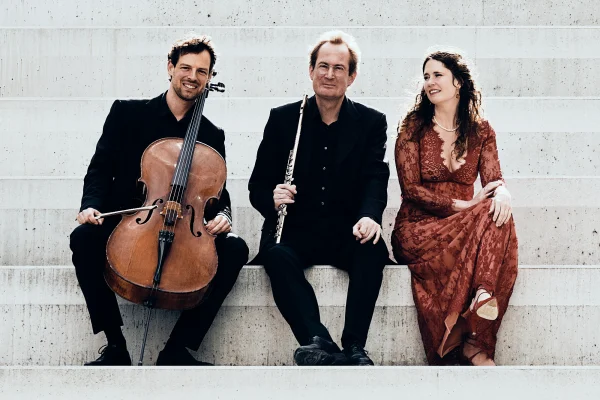 Trio Maare: Markus Brönnimann (Flöte), Evelyne Grandy (Klavier), Andreas Graf (Violoncello) beim Konzert in Ettelbrück, Radio Luxembourg